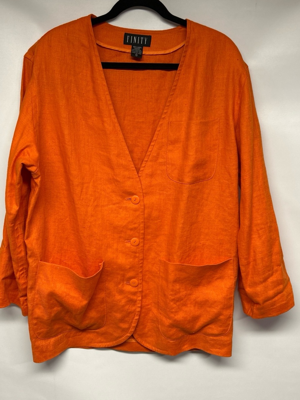 Finity Vibrant Orange Linen Button Jacket